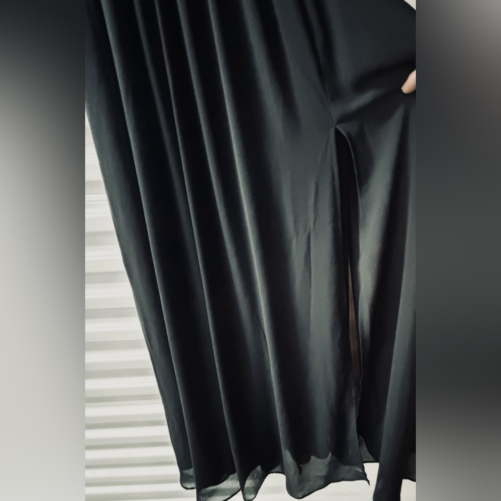 Heavenly Hues Black Maxi Dress Romantic Chiffon Flowing plunging V-neckline Sz S - Picture 3 of 9